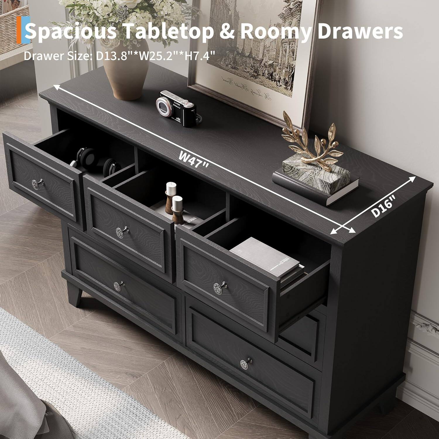 Spacious Tabletop & Roomy Drawers

Drawer Size: D13.8" x W25.2" x H7.4"

W47"

D16"