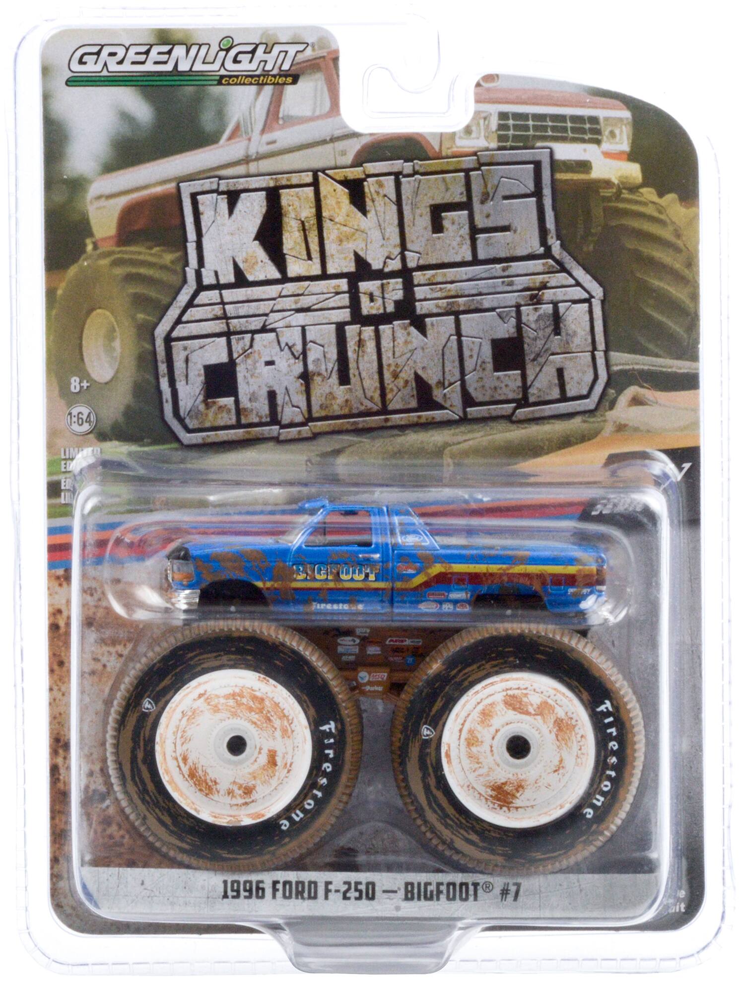 GREENLIGHT collectibles  
KINGS OF CRUNCH  
1:64  
8+  
CAUNCA LIMAEO E ED L  
BIGFOOT  
Firestone 1996 FORD F-250 F-250-BIGFOOT - #7  
Firestone
