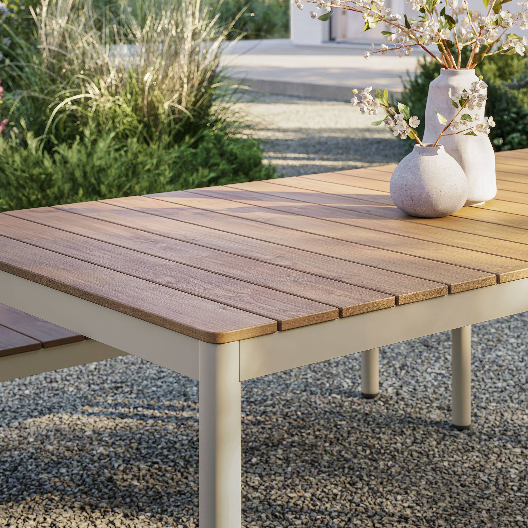 Alt View 1. Modway - Finn 71" Outdoor Patio Aluminum Dining Table with Faux Wood Top by Modway - Natural.