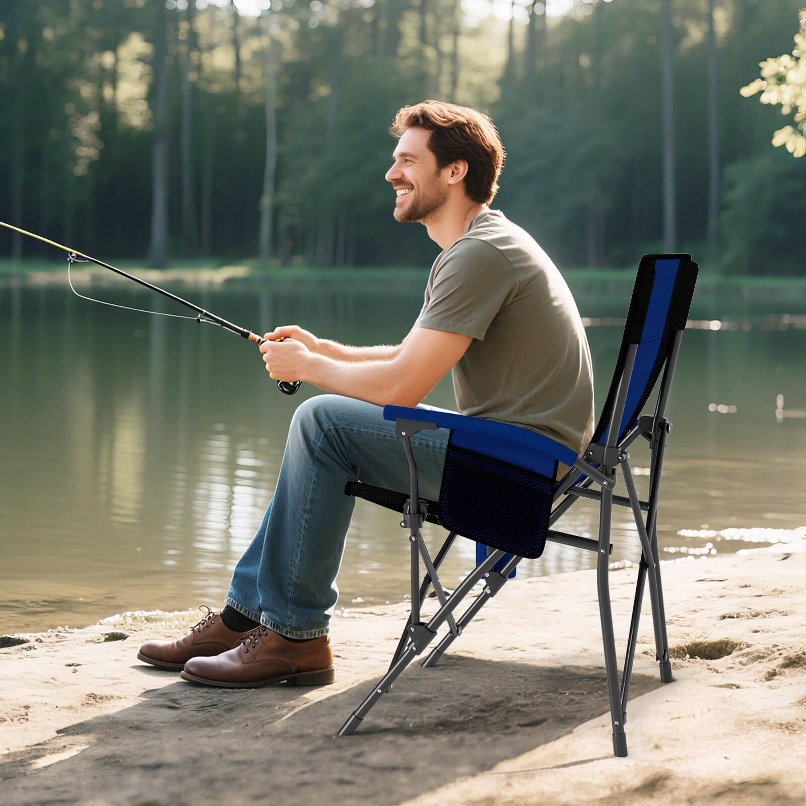 Alt View 3. Costway - Costway 1 PCS Folding Camping Chair for Adults Portable Lawn Chair with Cup Holder & Side Pocket - Navy.