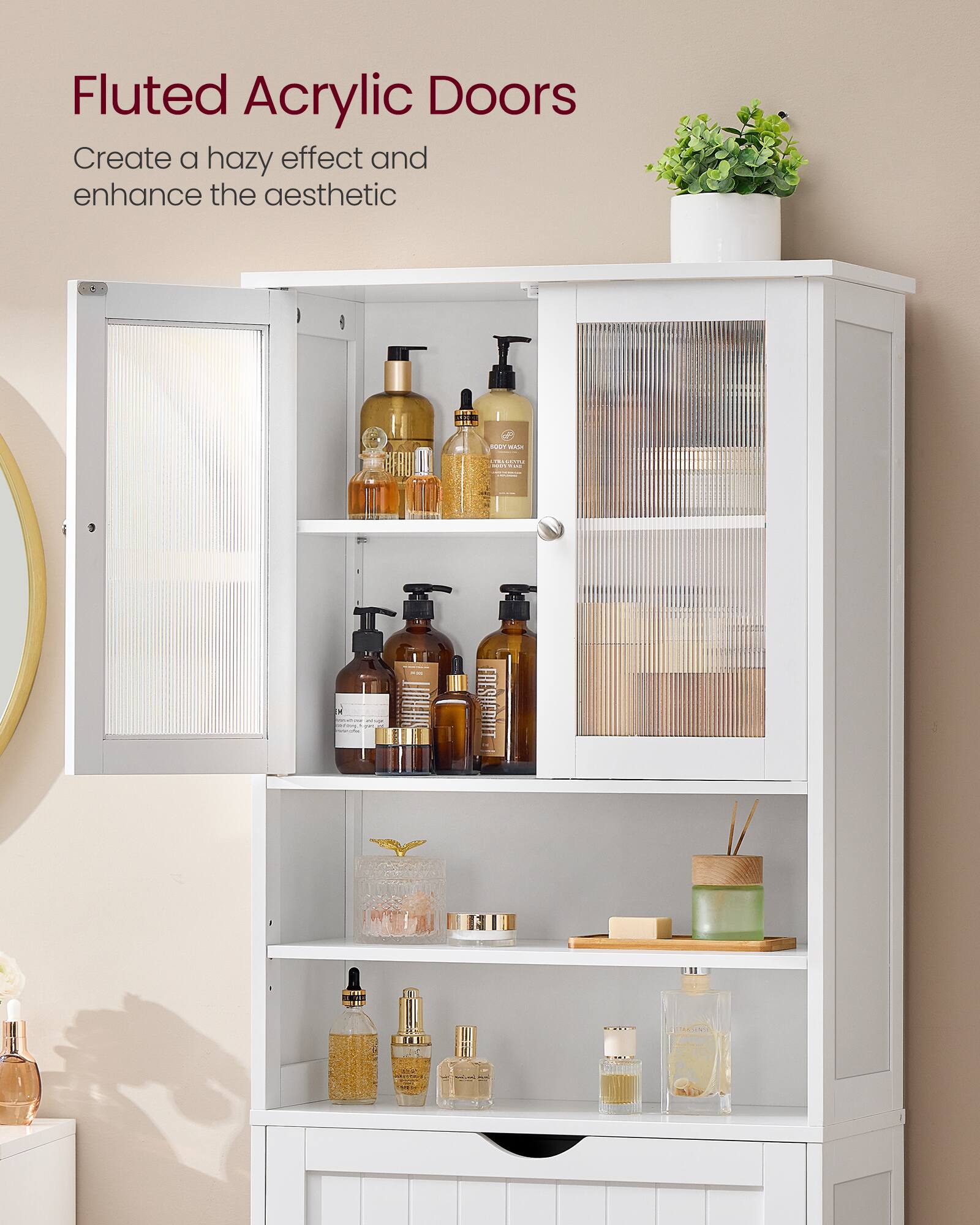 Fluted Acrylic Doors  
Create a hazy effect and enhance the aesthetic