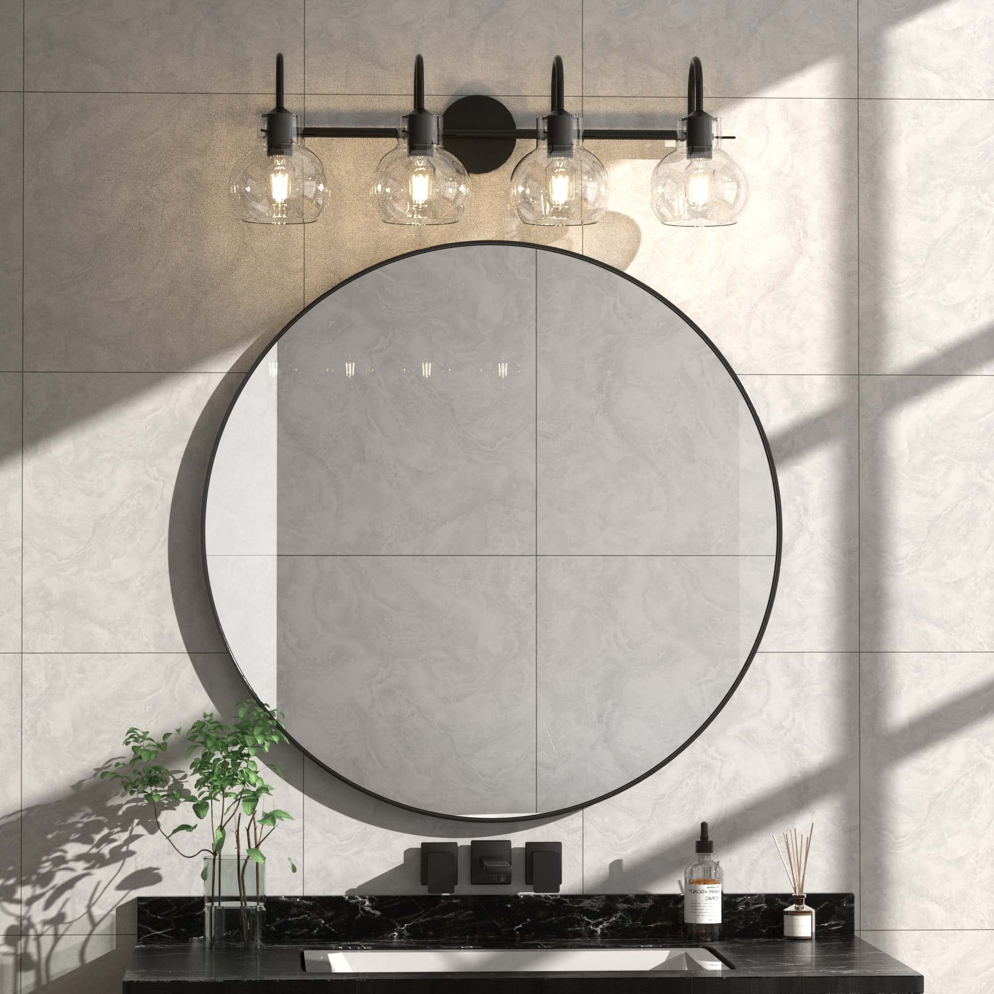 Alt View 6. PAIHOME - Bathroom Vanity Lighting Fixtures, 24" Modern Vanity Lights Over Mirror with Globe Glass Shade E26 Base Wall Sconce - Black.