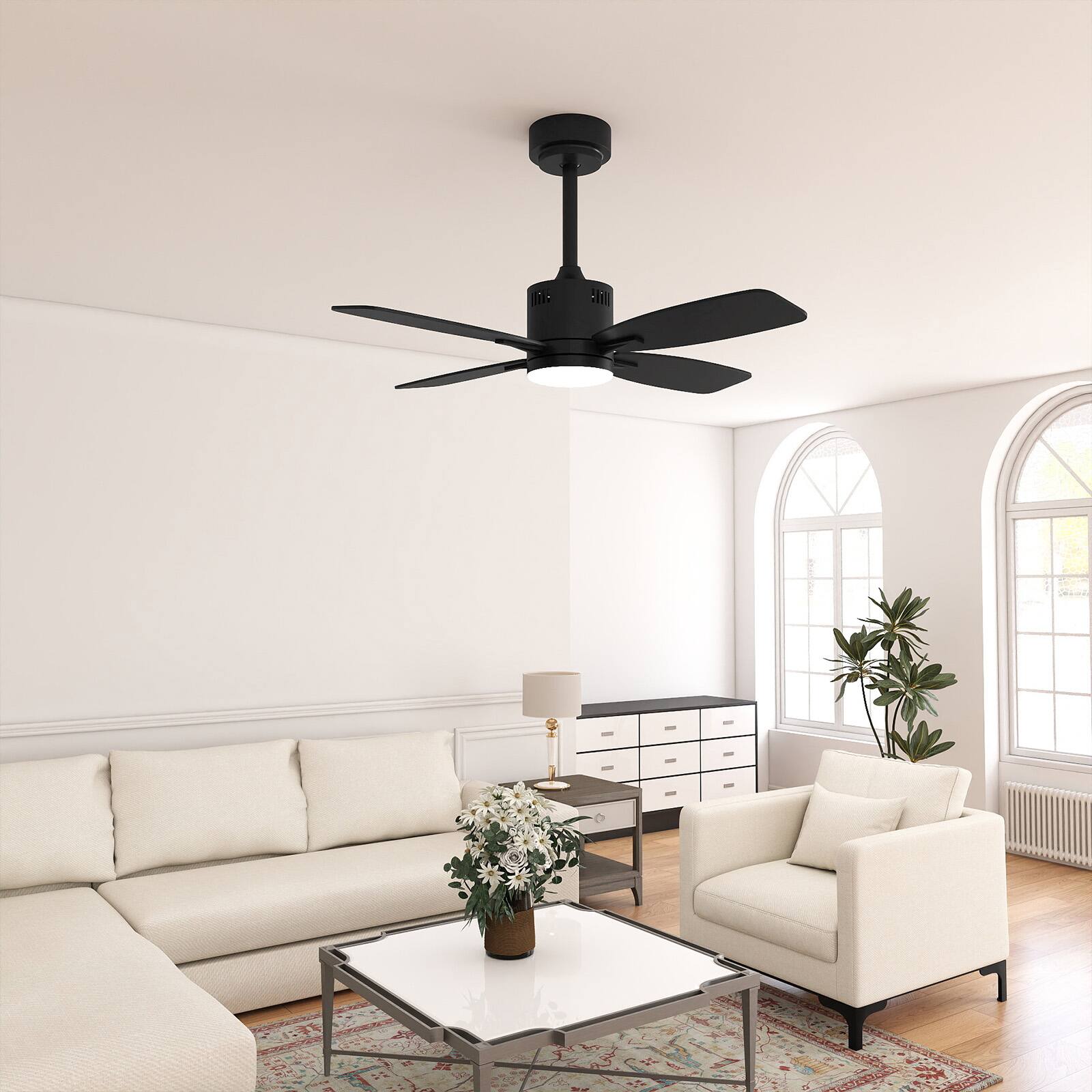 Alt View 3. Gymax - Gymax 42'' Ceiling Fan w/ Light & Remote 3CCT LED w/ Memory & 4H Timer Black - Black.