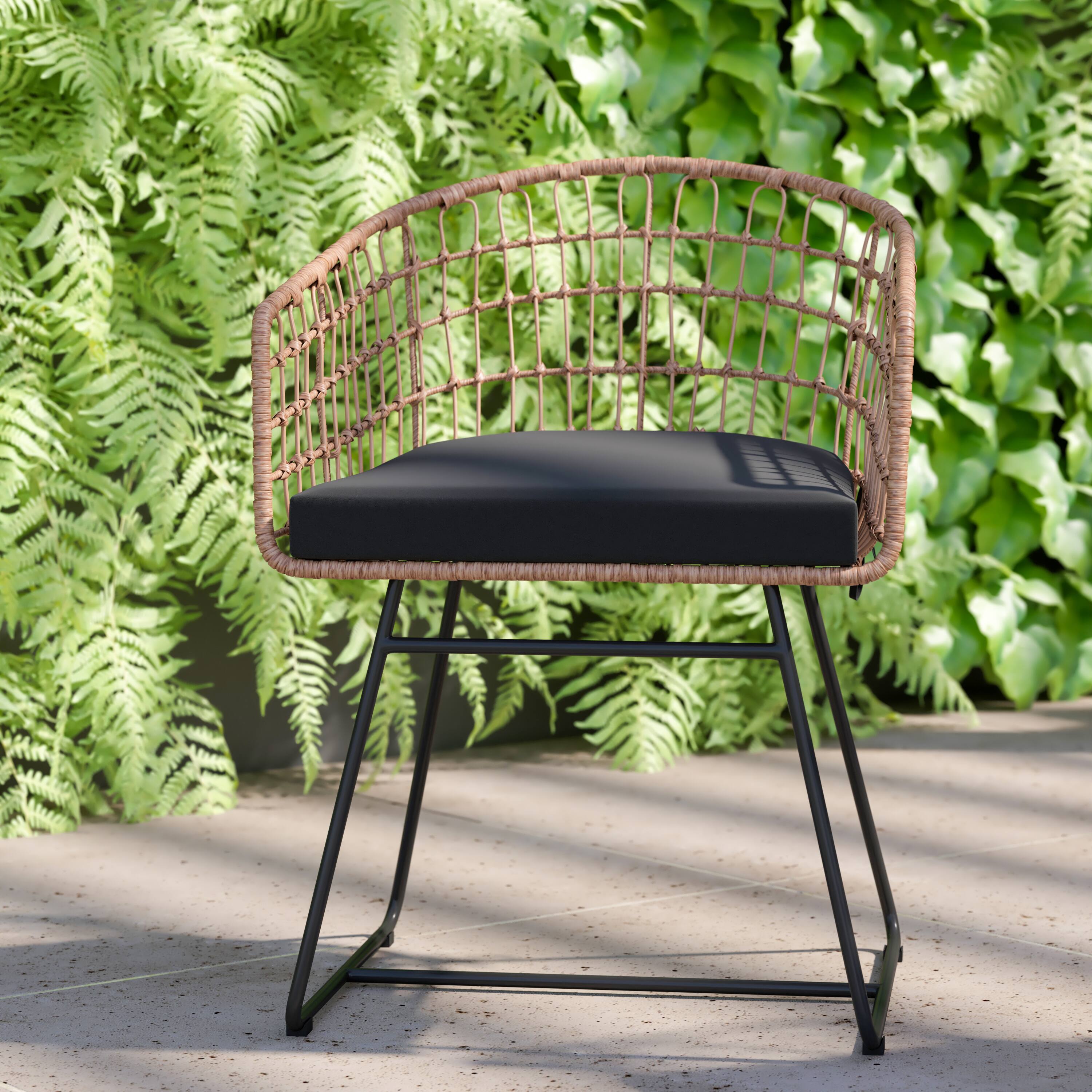Alt View 4. Emma + Oliver - Ari Set of Two All-Weather Faux Rattan Rope Chairs with Padded Cushions for Indoor and Outdoor Use - Black Cushion/Natural Frame.