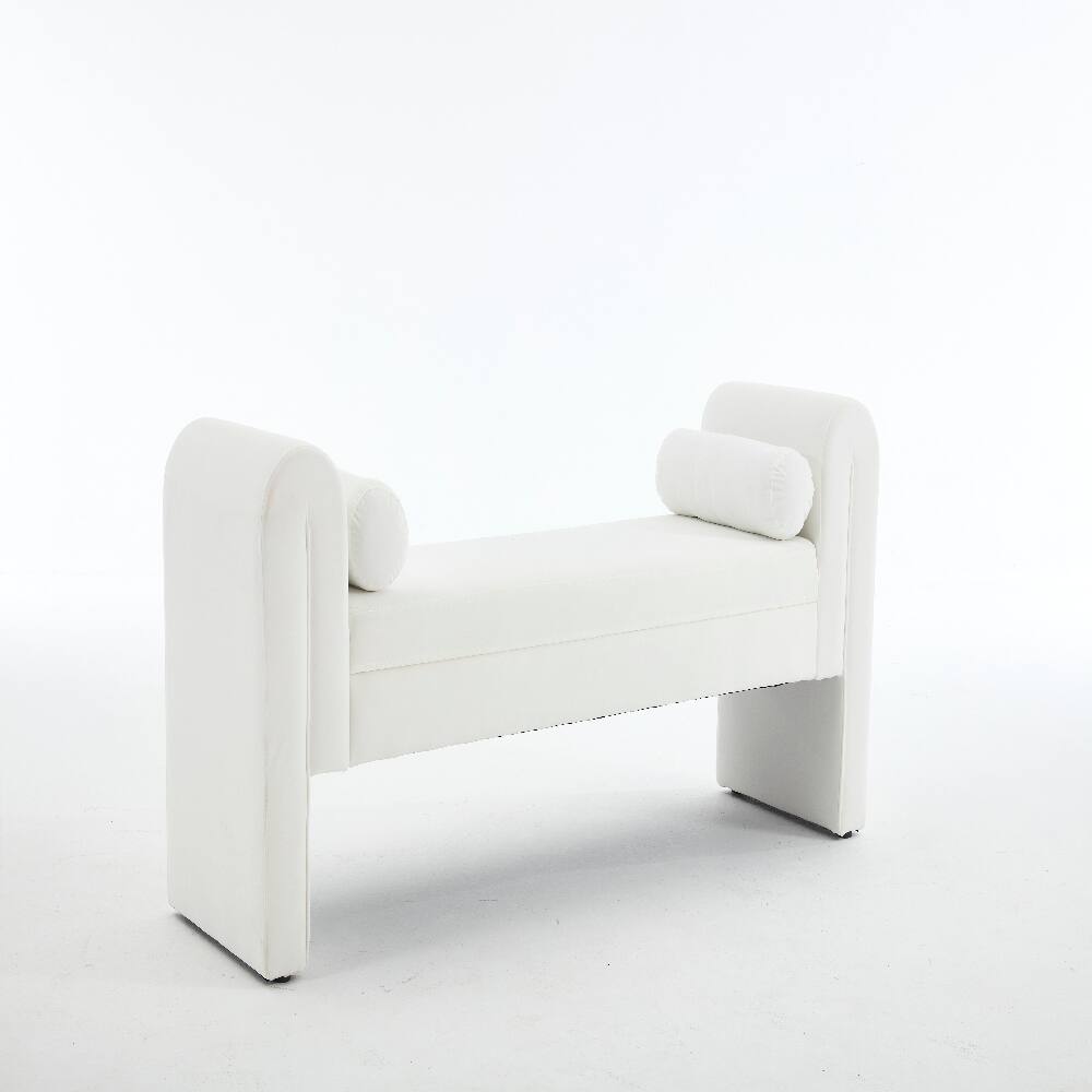 Alt View 2. Ropilly - Ropilly 65-Inch White Velvet Storage Bench Extra Long Modern Minimalist Entryway Mudroom Seat End of Bed Bedroom Bench - White.