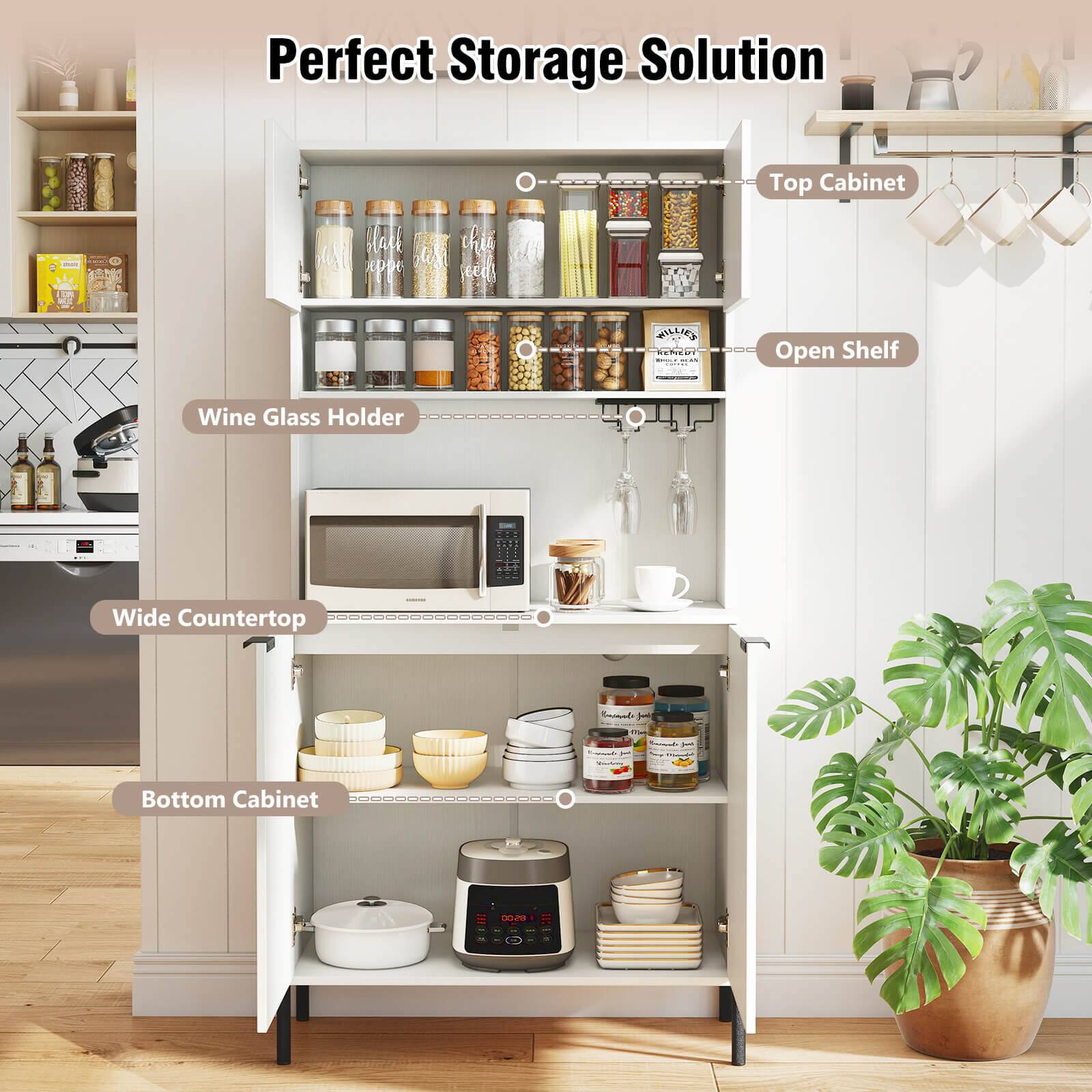 Perfect Storage Solution

- Top Cabinet
- Open Shelf
- Wine Glass Holder
- Wide Countertop
- Bottom Cabinet