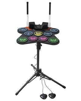 VEVOR - Electric Drum Set, 9 Pads, Roll-up Drum Practice Pad, Electronic Drumset with Headphone Jack, Stand, Double Pedals - Multicolored