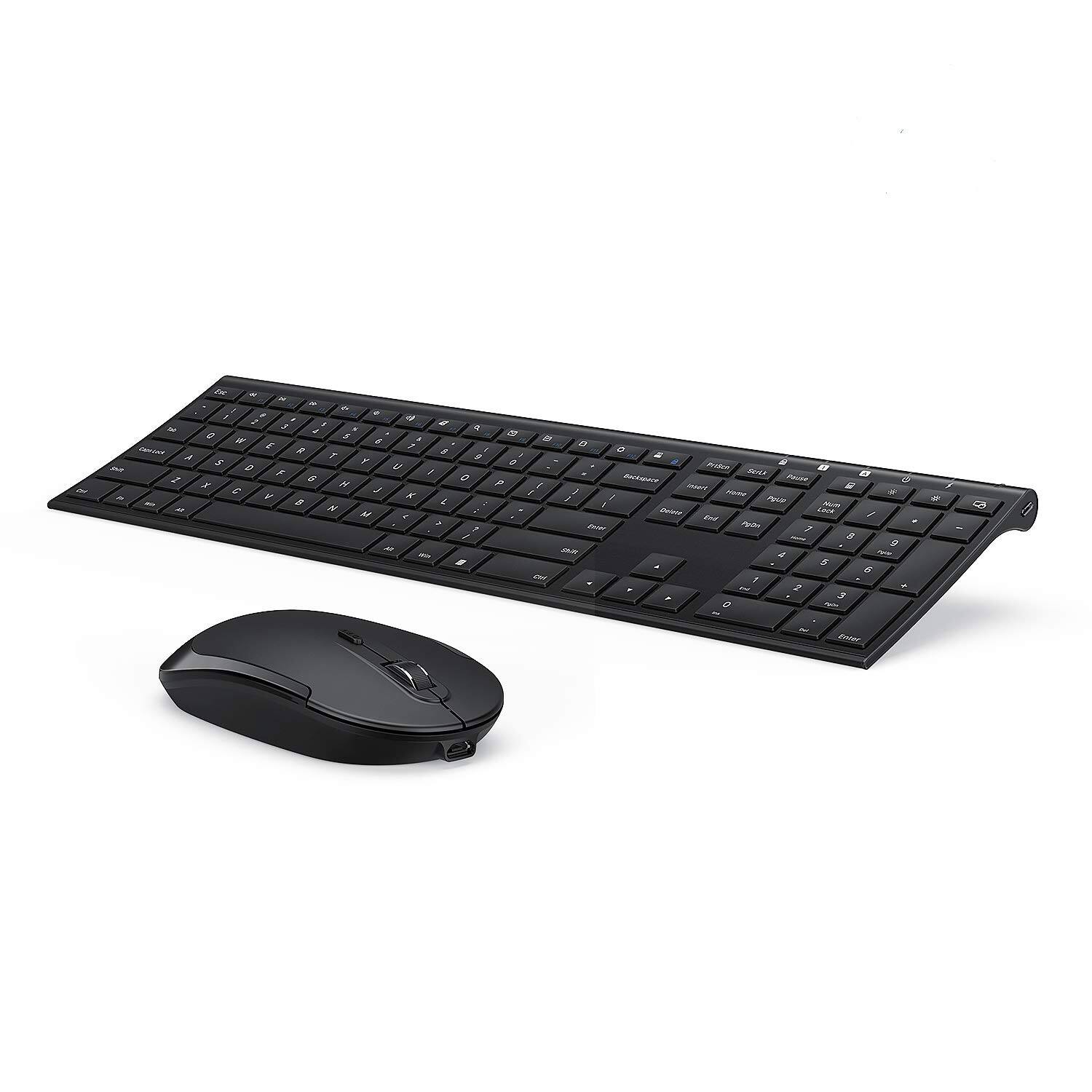 Front. PRIMEPLUS - Wireless Keyboard & Mouse Combo, 2.4GHz Rechargeable Quiet Full-Size, Nano USB Receiver for Windows Laptop PC - Black.