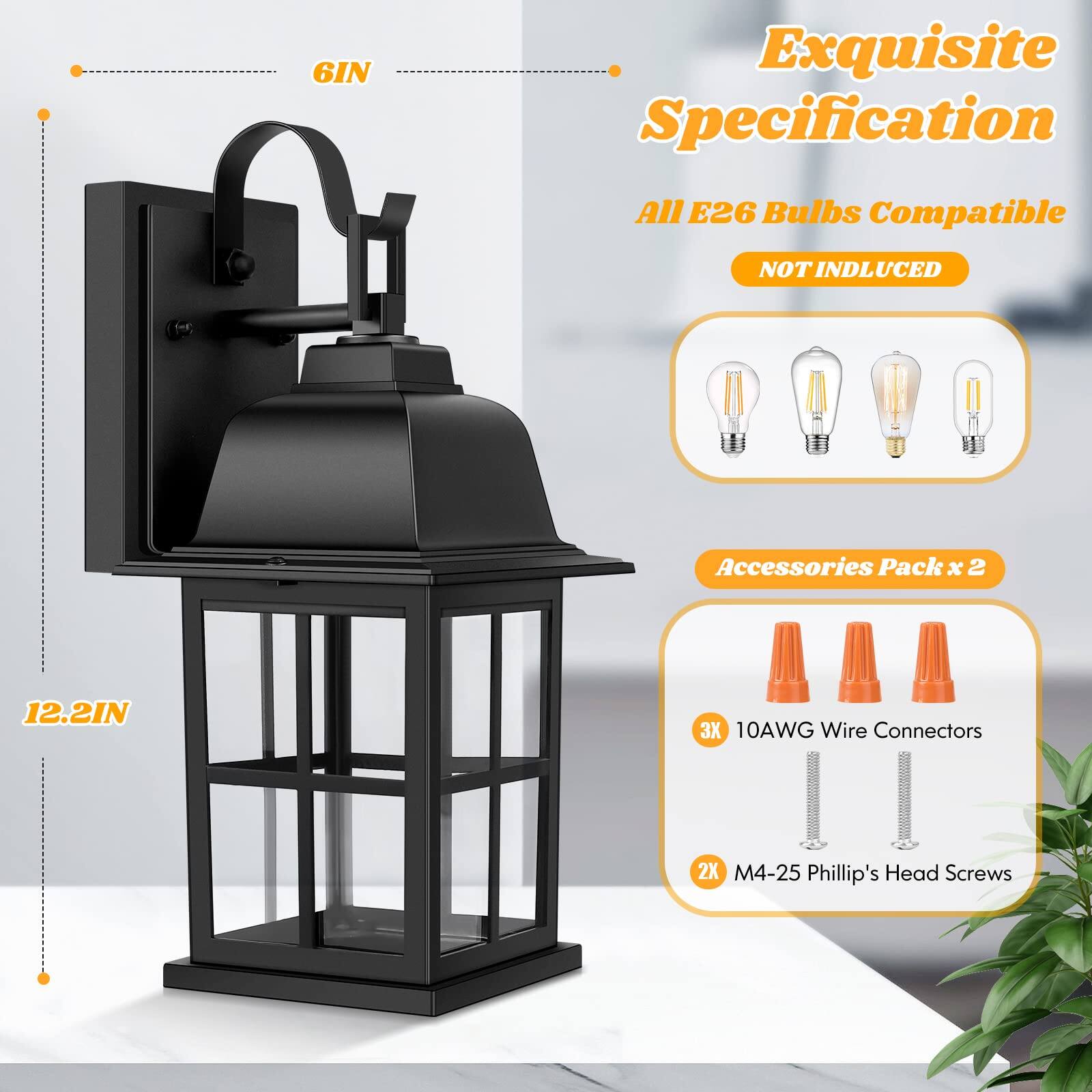 6IN Exquisite Specification All E26 Bulbs Compatible NOT INCLUDED Accessories Pack x 2 12.2IN 3X 10AWG Wire Connectors 2X M4-25 Phillip's Head Screws