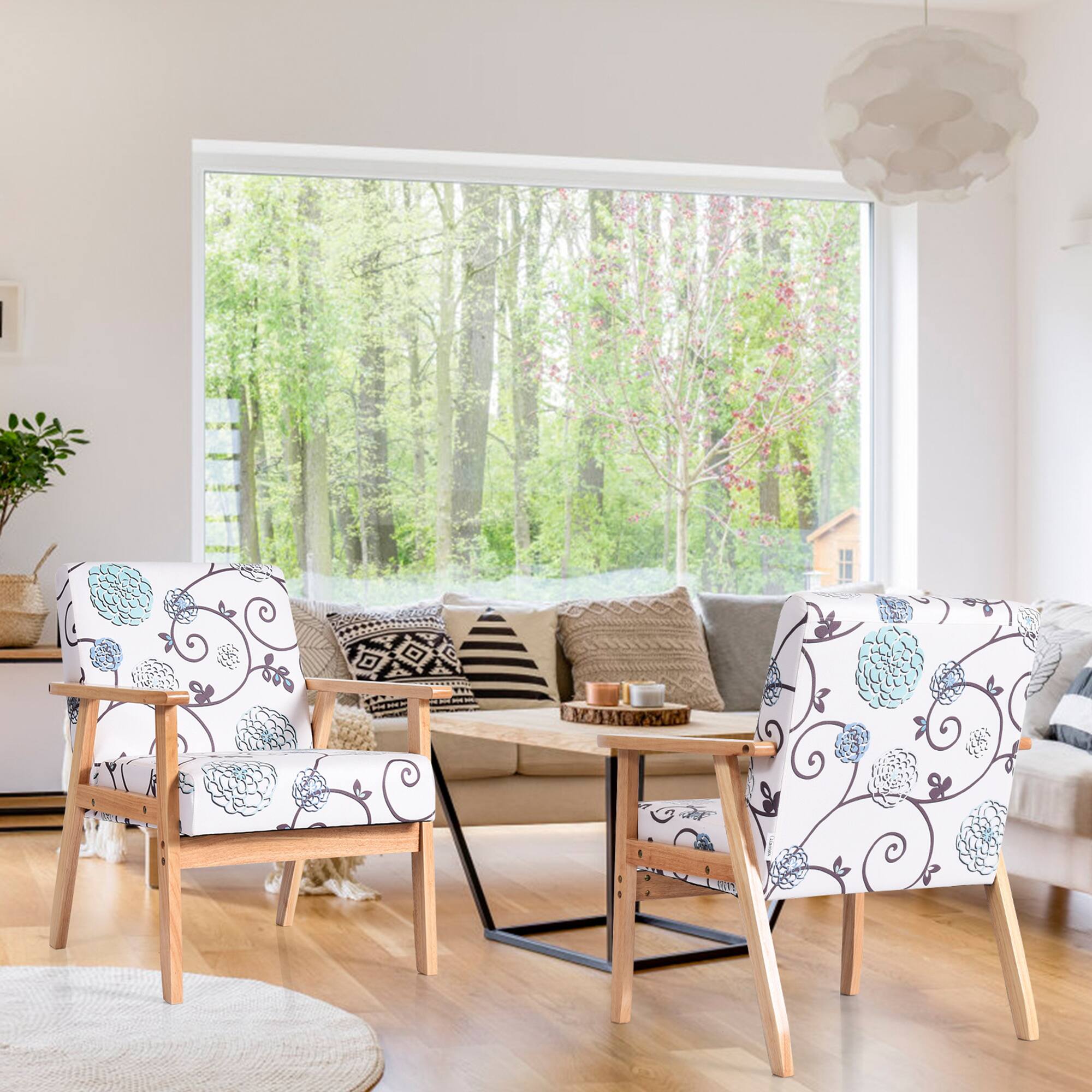 Angle. Costway - Accent Upholstered Home Office Chair with Wooden Frame (Set of 2) - White.