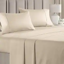 CGK Linens - 100% Cotton 400 Thread Count 4 Piece Sheet Set - Soft & Cozy Sateen Bed Sheets - King - Cream