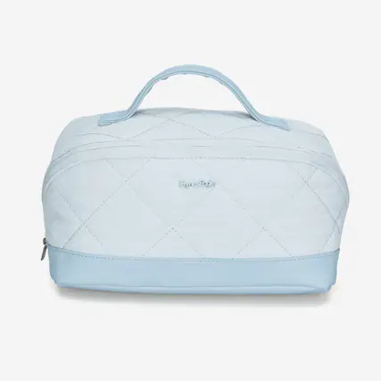 Front. Hynes Eagle - Quilted Makeup Bag Organizer – Structured Base - Sky Blue.