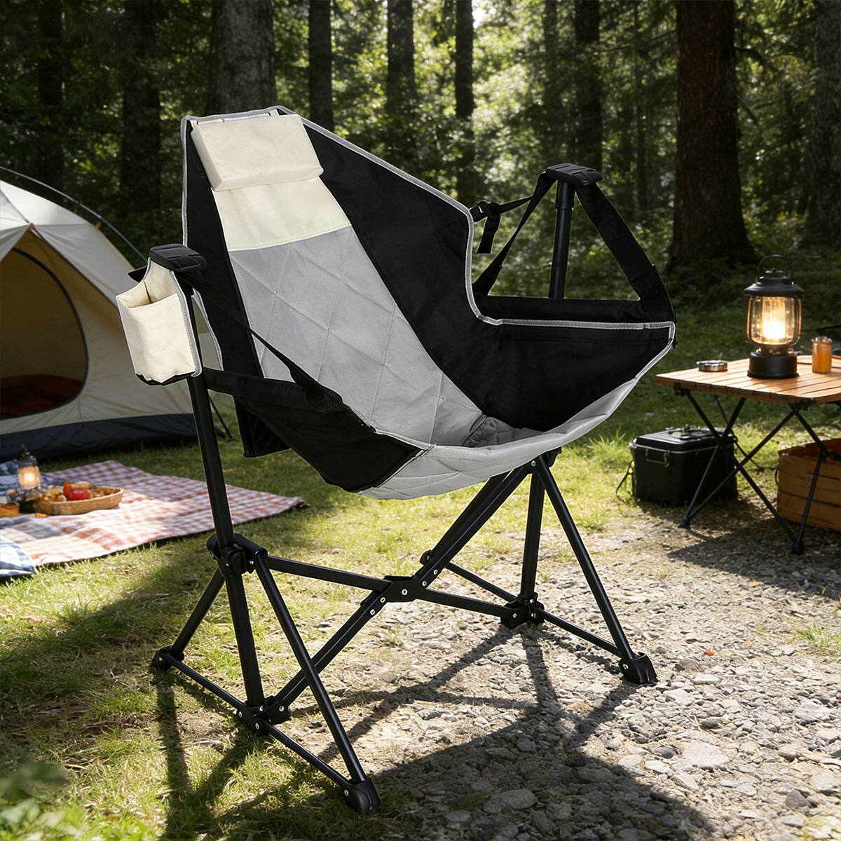 Alt View 2. Ainfox - Ainfox Hammock Camping Chair w/Adjustable Backrest and Carrying Bag,Folding Rocking Chair for Camping Picnic - Black.