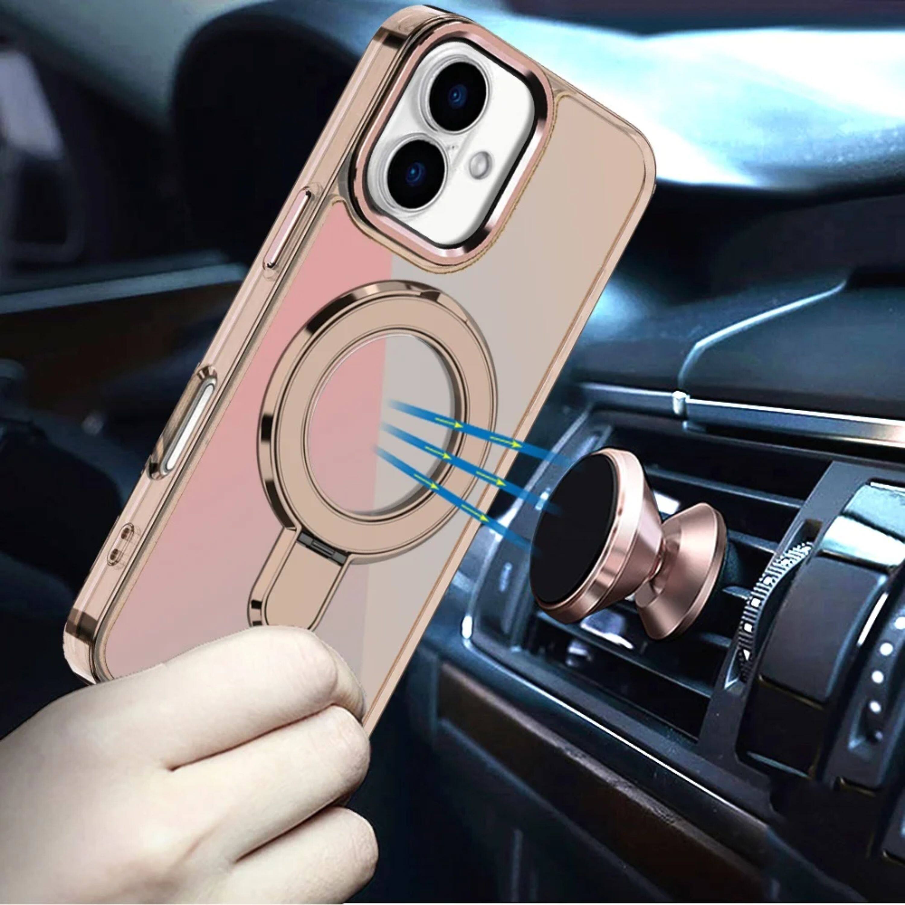 Left. Kitcheniva - Radiant Chrome Magnetic Circle Stand Phone Case With Tempered Glass For iPhone 17 Desert Titanium - Desert Titanium.