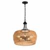 Front. RYHNUYNE - 19 Inch Handcrafted Jute Pendant Light with Adjustable Cord, Natural Hemp Rope Shade, Black Metal Accents, Warm Ambient.