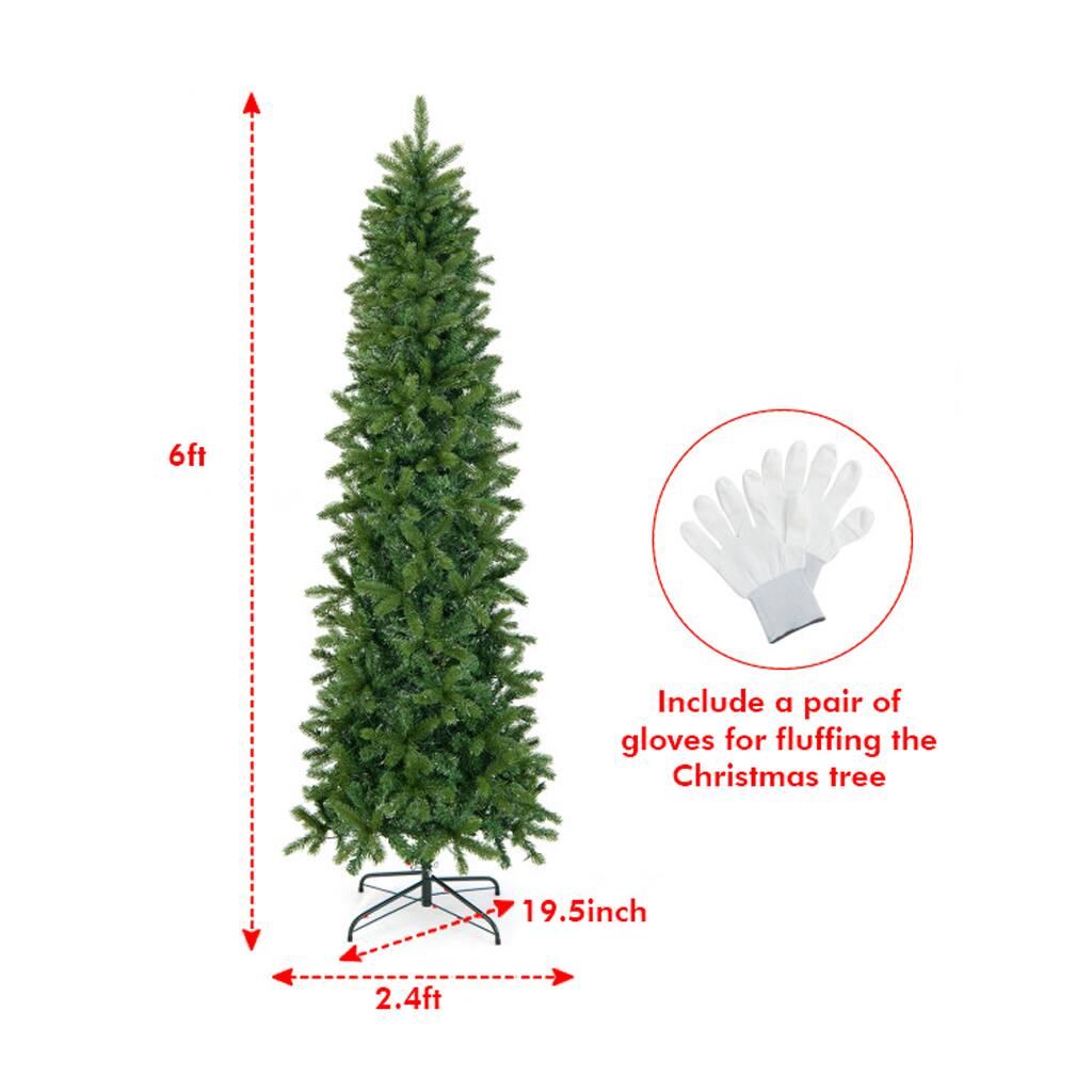 6ft  
Include a pair of gloves for fluffing the Christmas tree  
19.5inch  
2.4ft