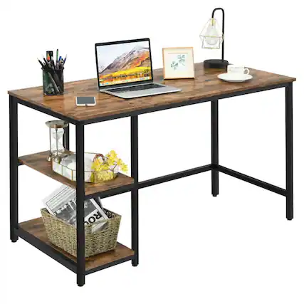 Front. Kadyn - 47 Inch Computer Desk Office Study Table Workstation Home with Adjustable Shelf Rustic Brown-M, Home Office Desks - Brown.
