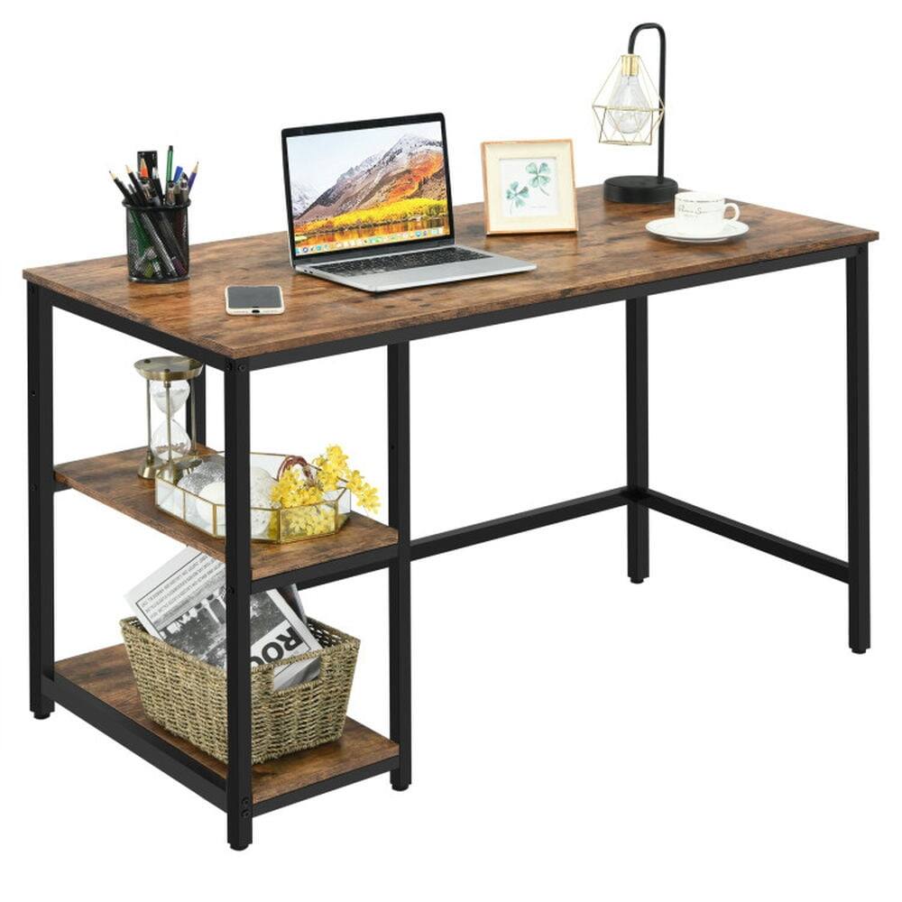 Front. Kadyn - 47 Inch Computer Desk Office Study Table Workstation Home with Adjustable Shelf Rustic Brown-M, Home Office Desks - Brown.