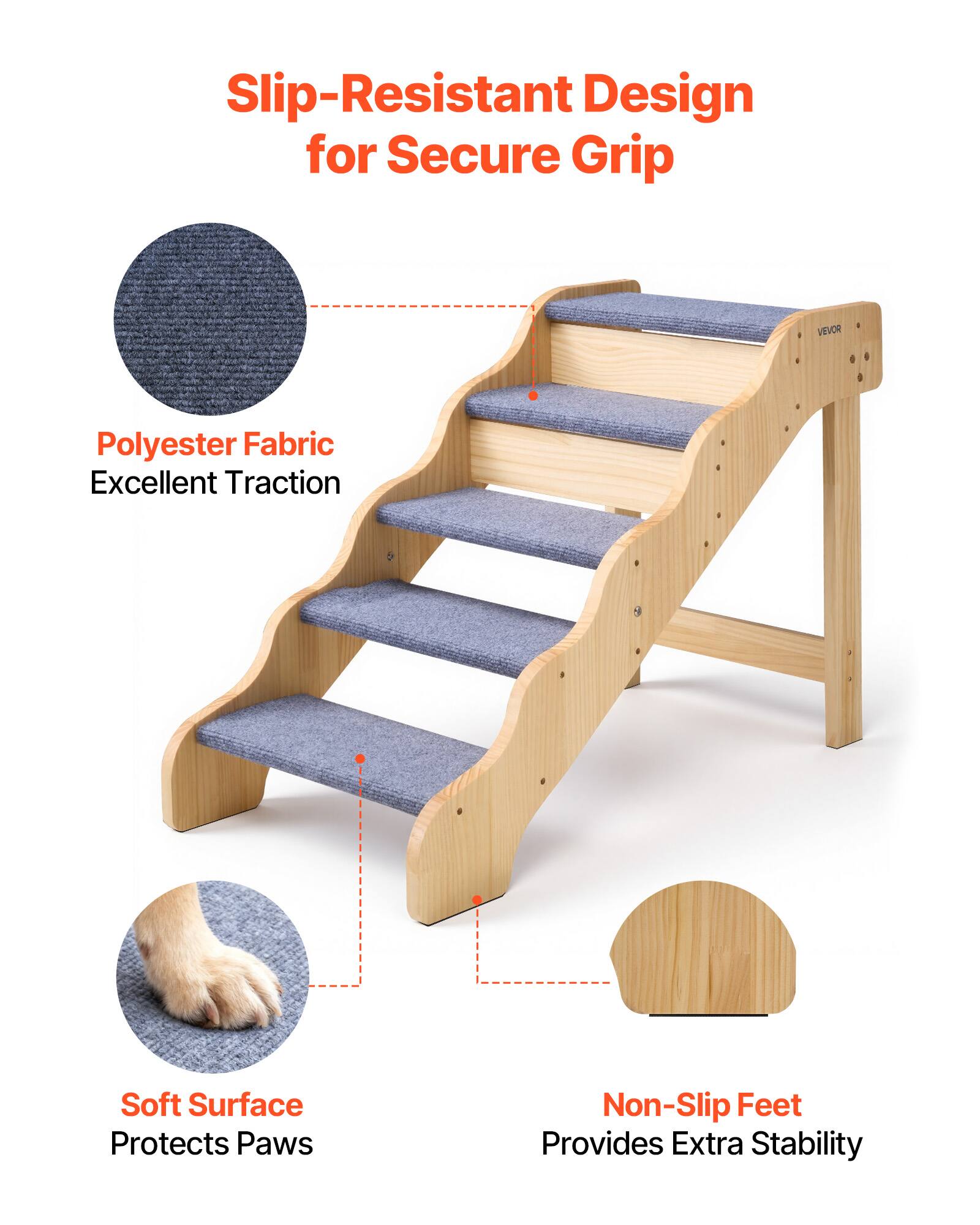 Slip-Resistant Design for Secure Grip

- Polyester Fabric
  - Excellent Traction

- Soft Surface
  - Protects Paws

- Non-Slip Feet
  - Provides Extra Stability