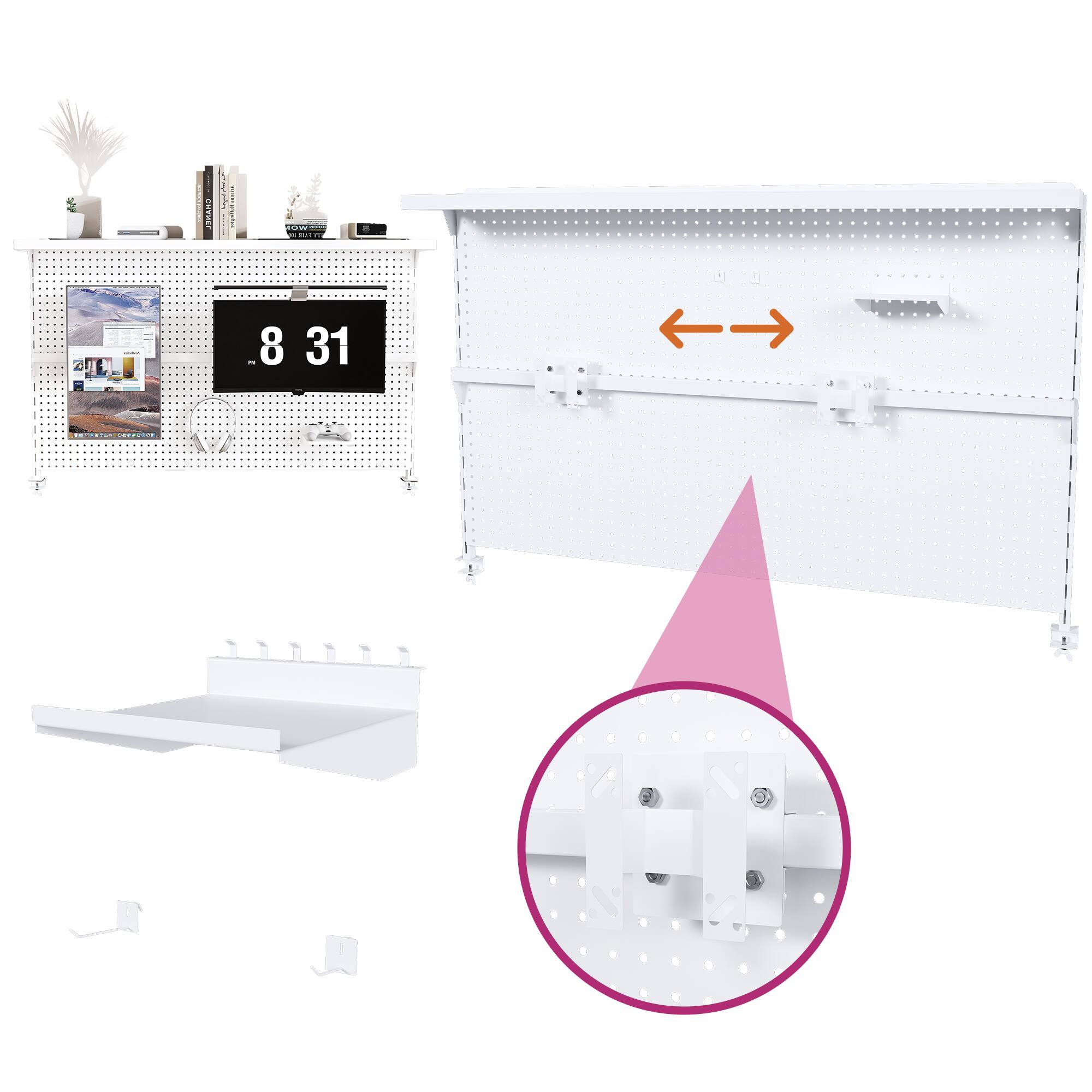 Alt View 6. PexFix - Dual Monitor Stand with Privacy Panel, 59" Metal Pegboard Desk Organizer for Gaming & Office Setup - White.