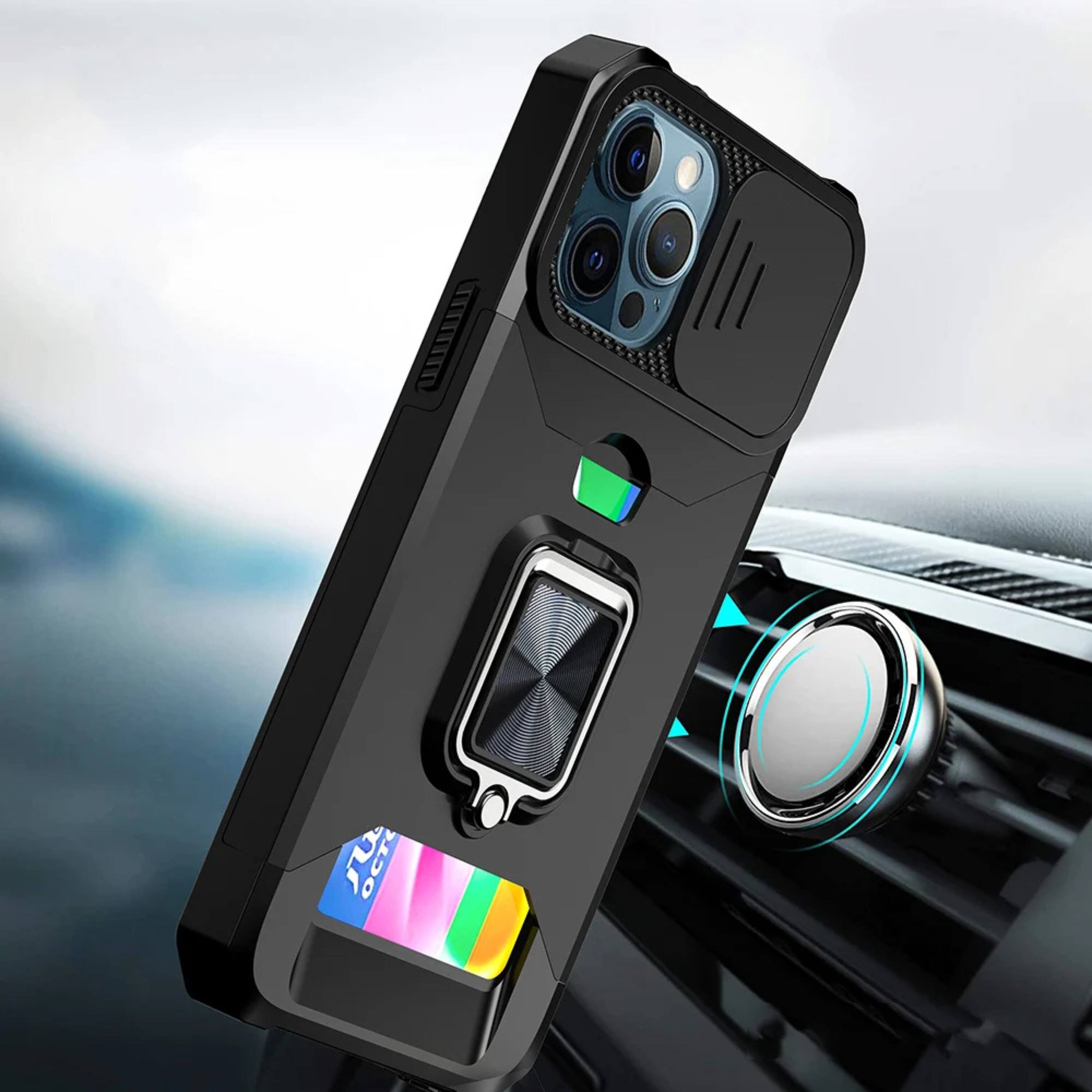 Left. Kitcheniva - Multi Use Card Holder Ring Stand Lens Cover Phone Case For iPhone 14 Pro Max Blue - Blue.