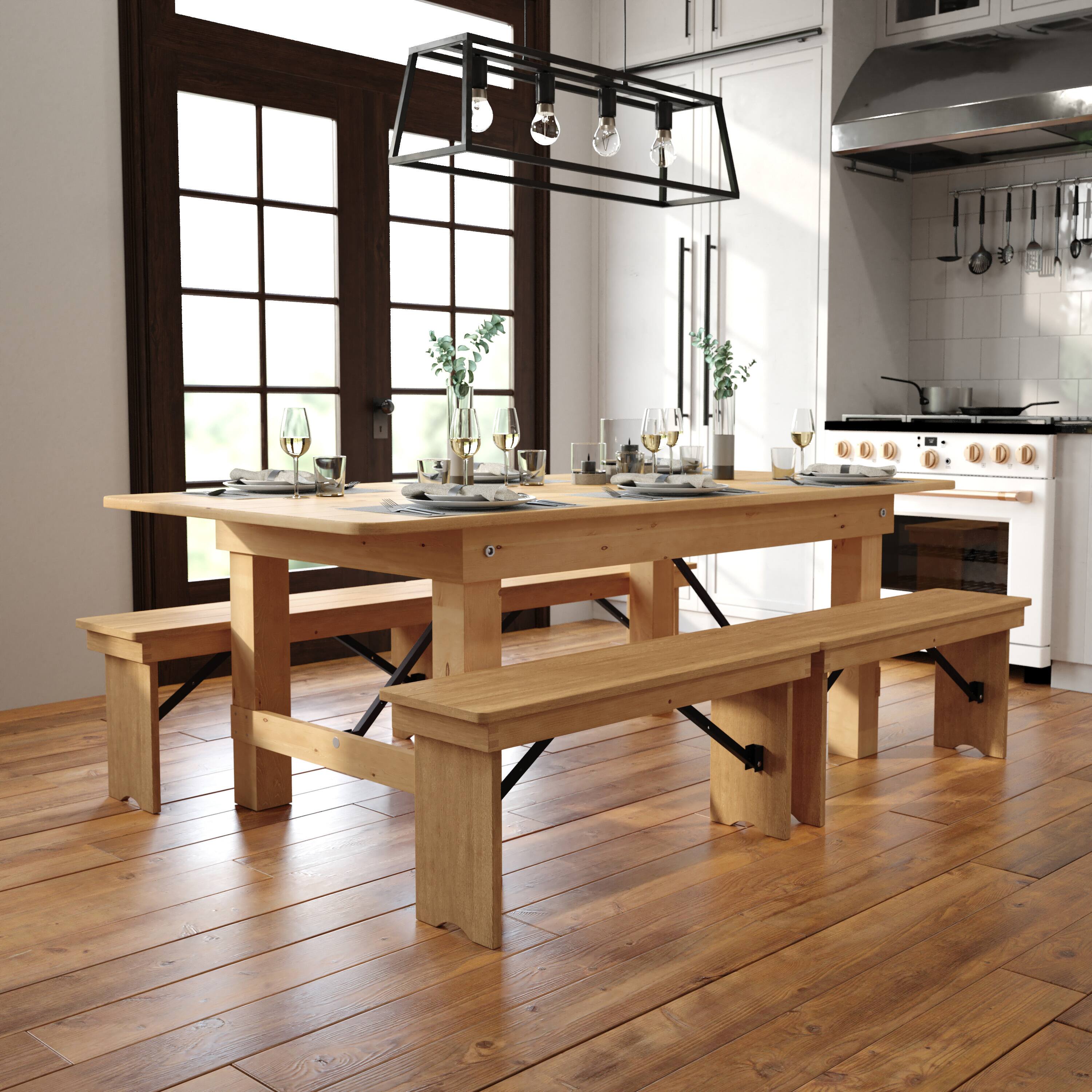 Alt View 2. Flash Furniture - HERCULES 7' x 40" Rectangular Antique Rustic Light Natural Solid Pine Folding Farm Table - Natural.