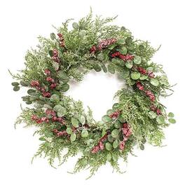 BreeBe - Frosted Eucalyptus Cedar and Red Berry Wreath 24" - Multi