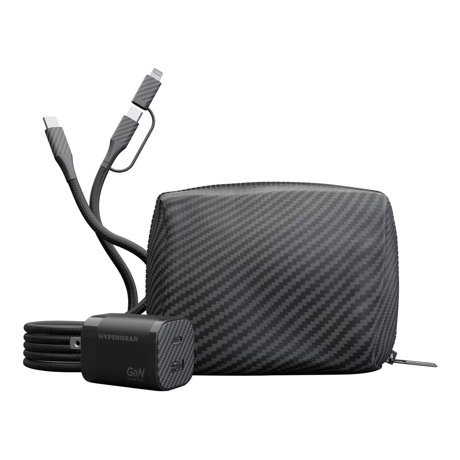 HyperGear - TECHcessories 30-Watt USB-C PD Charging Kit with Travel Pouch - Carbon Fiber