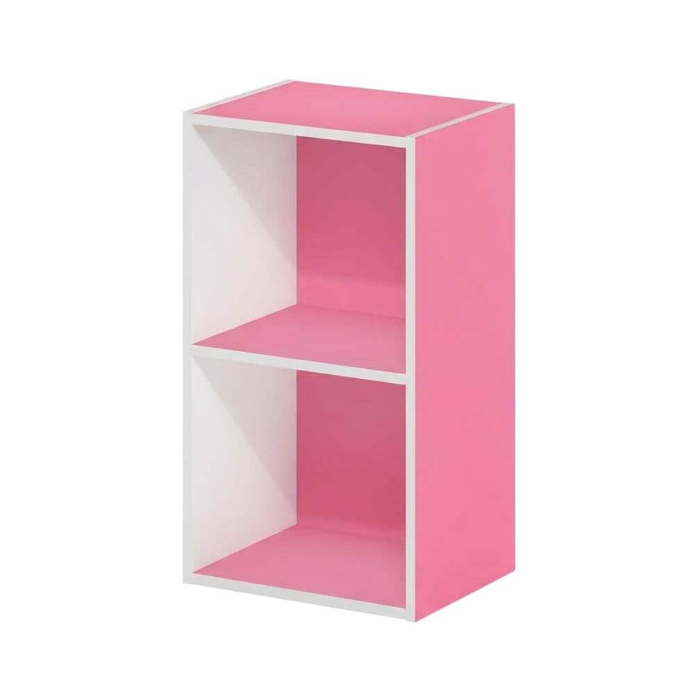 FurniFact - Wooden bookcase with open shelving for home storage - Pink/White