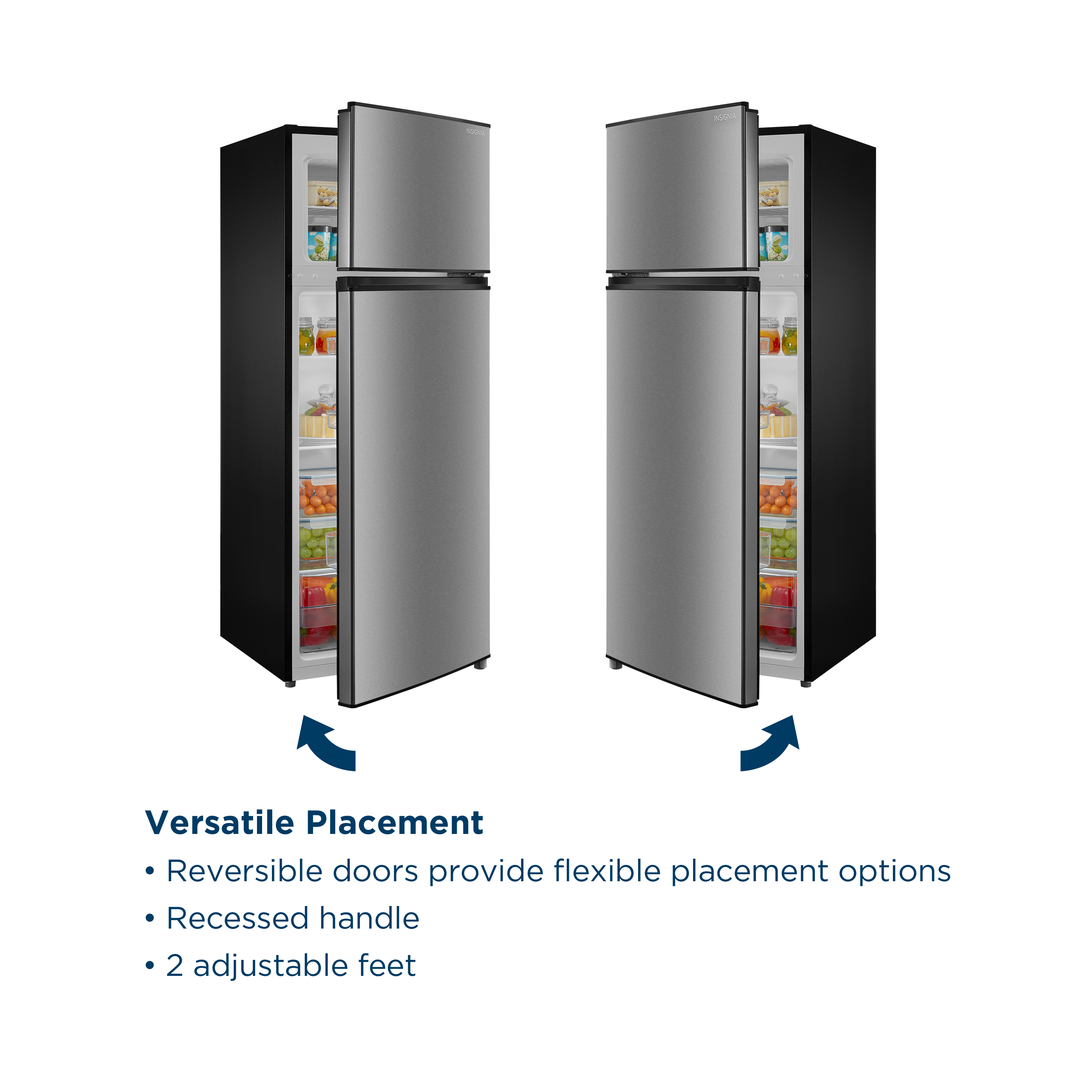 Versatile Placement
- Reversible doors provide flexible placement options
- Recessed handle
- 2 adjustable feet