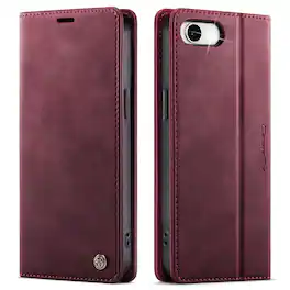 Dteck - For Apple iPhone 17e/16e Wallet Case, Premium Vegan PU Leather Flip Kickstand Card Slots Full Protection Cover - Red