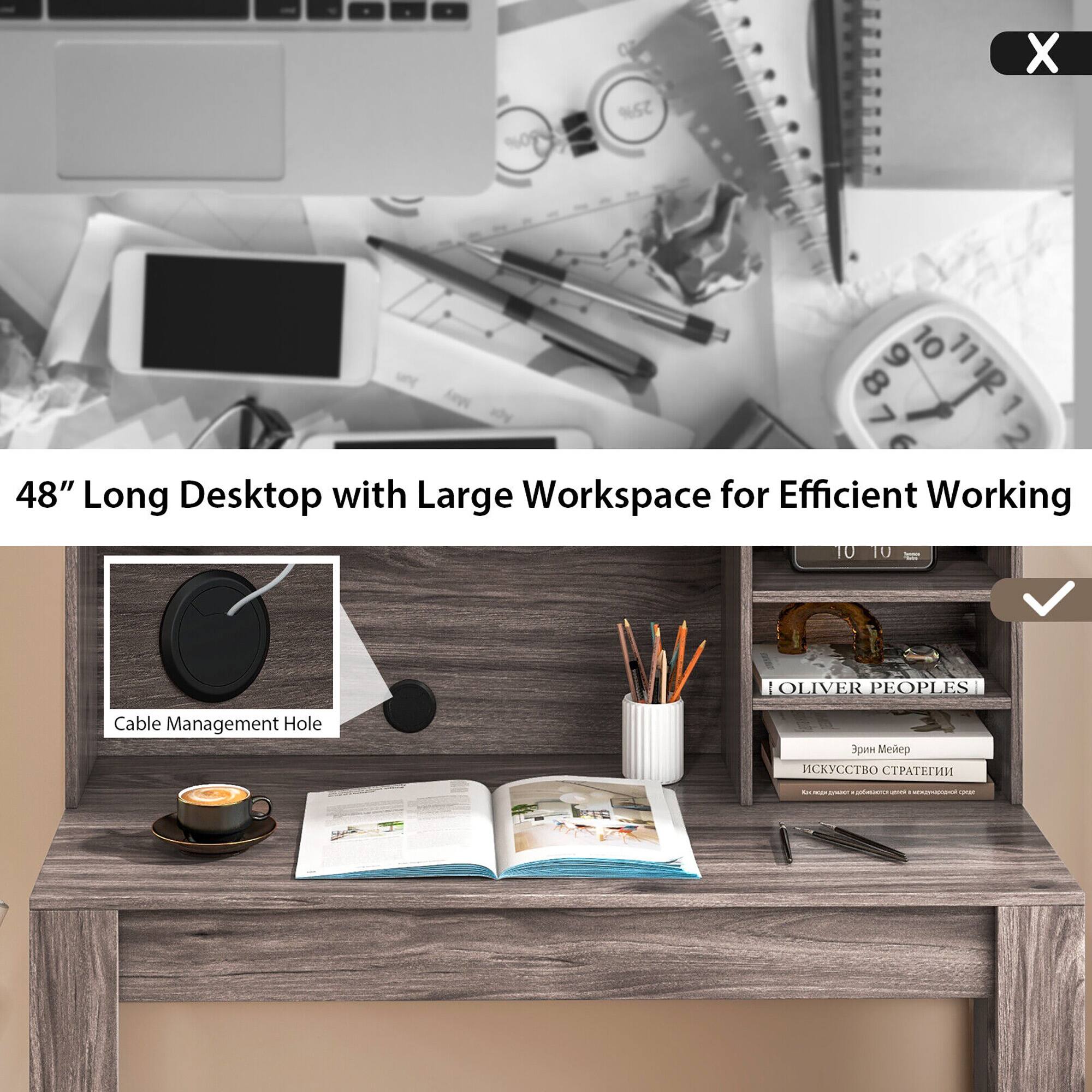 "48" Long Desktop with Large Workspace for Efficient Working, Cable Management Hole, OLIVER PEOPLES"