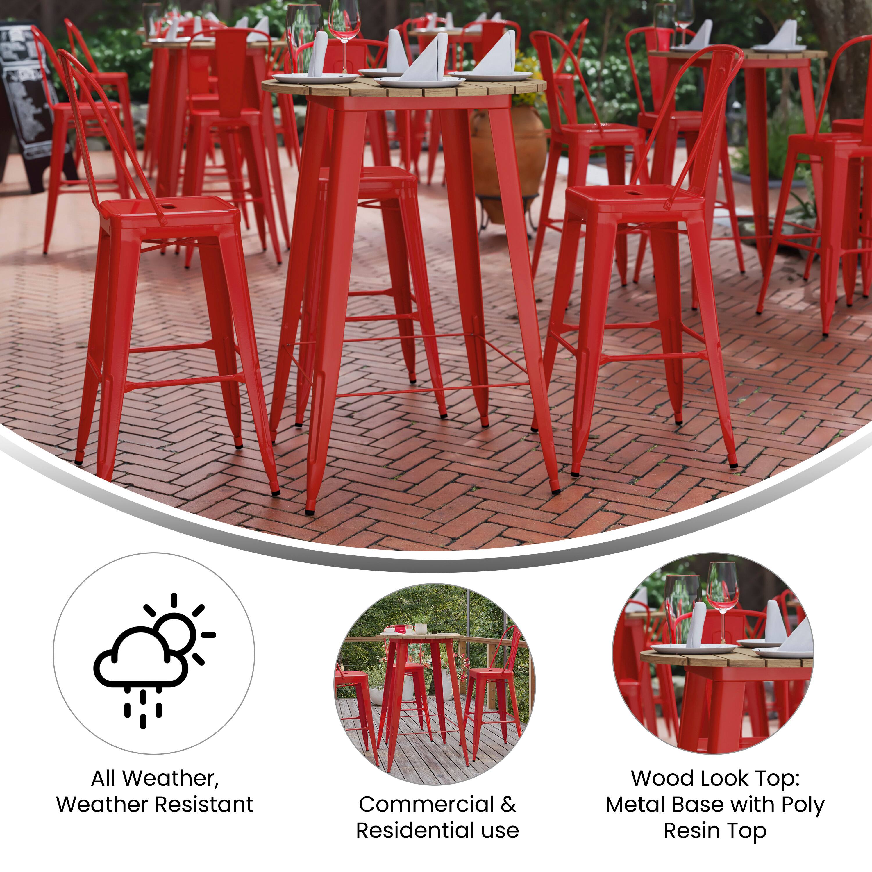 All Weather, Weather Resistant  
Commercial & Residential use  
Wood Look Top: Metal Base with Poly Resin Top