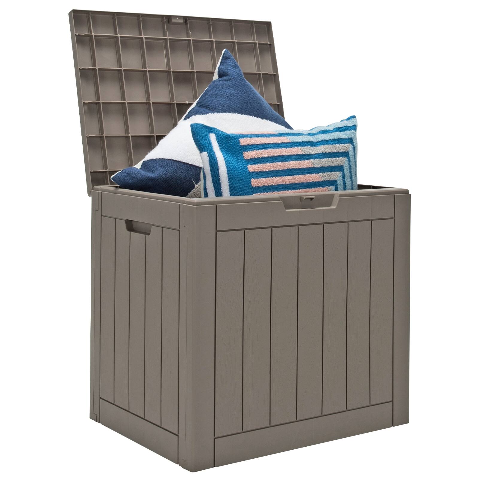 Front. WELLFOR - 30 Gallon Deck Box Storage Container with Seating for Tools - Brown.