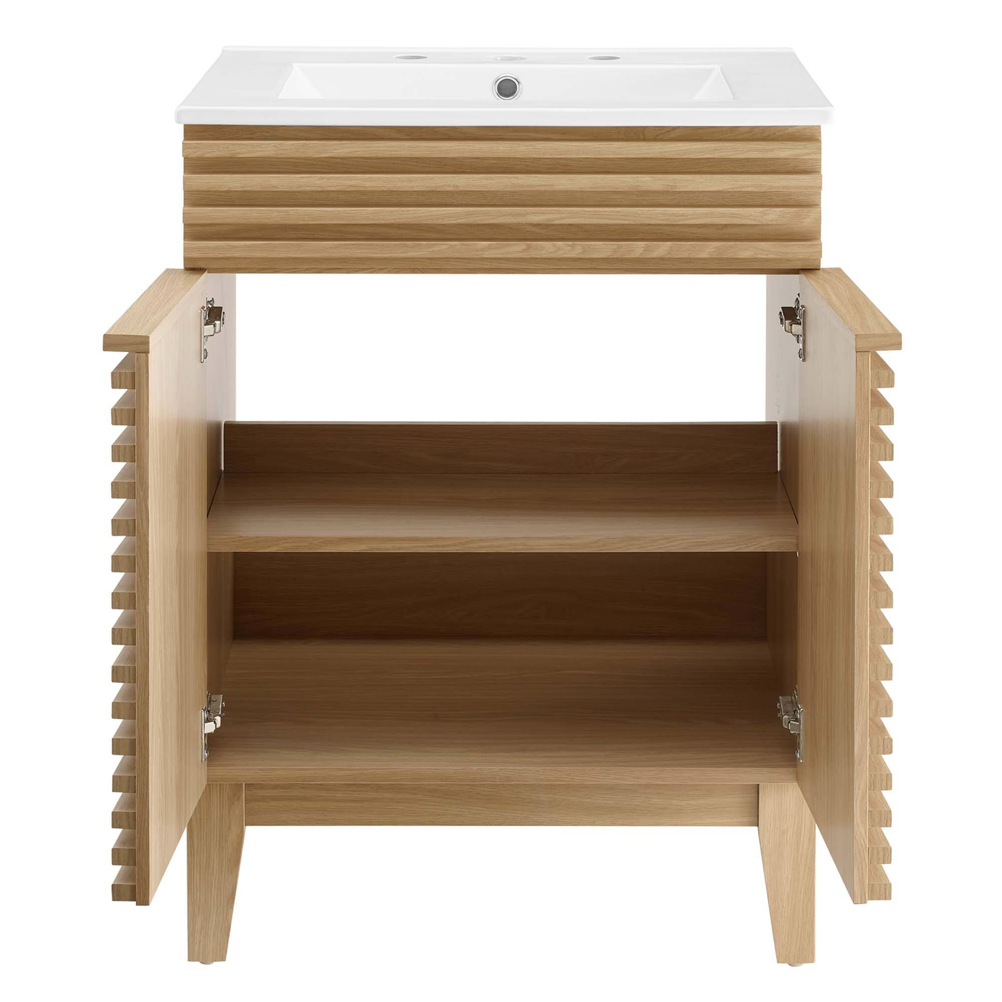 Alt View 5. Modway - Render 18" and 24" Bathroom Vanities with White Basin Included - Oak White.