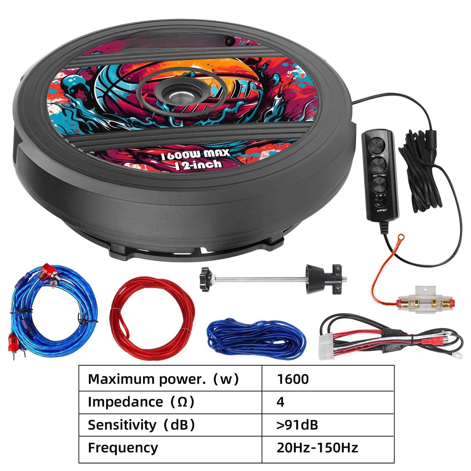 1600W MAX  
12-inch

Maximum power. (w)  
Impedance (Ω)  
Sensitivity (dB)  
Frequency  

1600  
4  
>91dB  
20Hz-150Hz