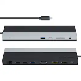 Bundle - WAVLINK - USB C 12-in-1 Hub/ Docking Station, Triple Display Type-C Adapter with HDMI, Display Port and VGA, 100W PD3.0 C - Black