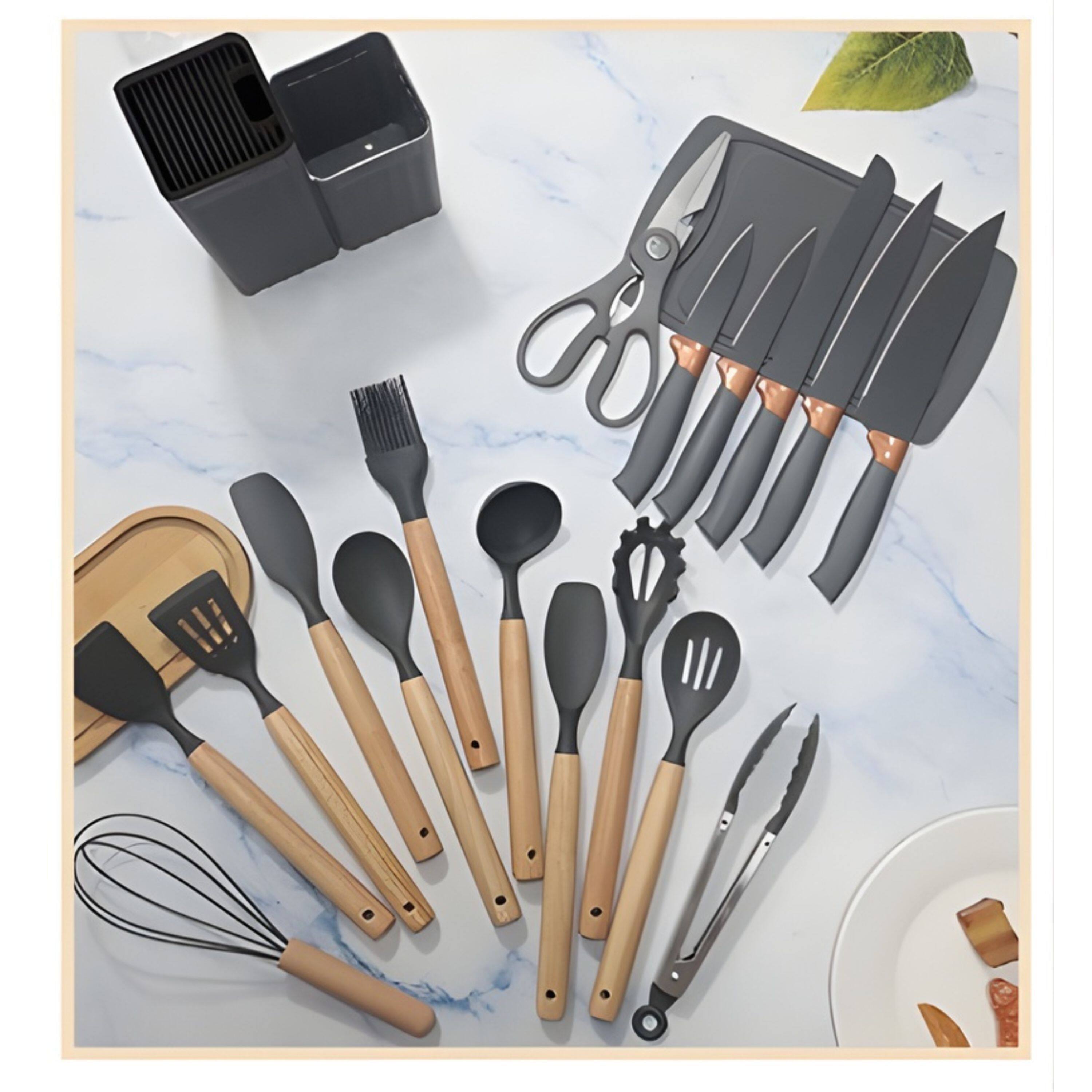 Alt View 1. Kitcheniva - Stainless Steel Knife Set with Food Grade Silicone Utensil Set, 18-Piece Set.