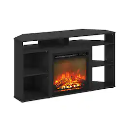 Furinno - Jensen Corner TV Stand with Fireplace for TV up to 55 Inches - Americano