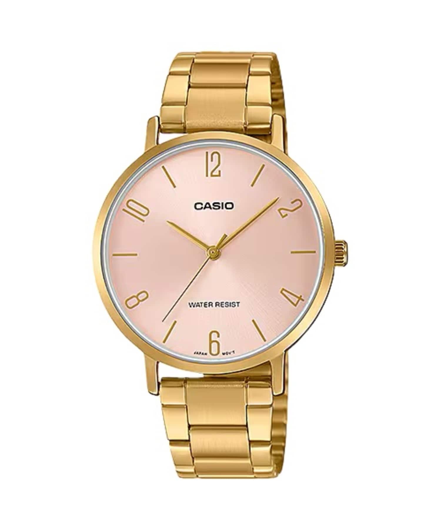 Casio - Women’s Pink Dial Tone Stainless Steel Bracelet Watch - LTP-VT01G-4BUDF - Gold