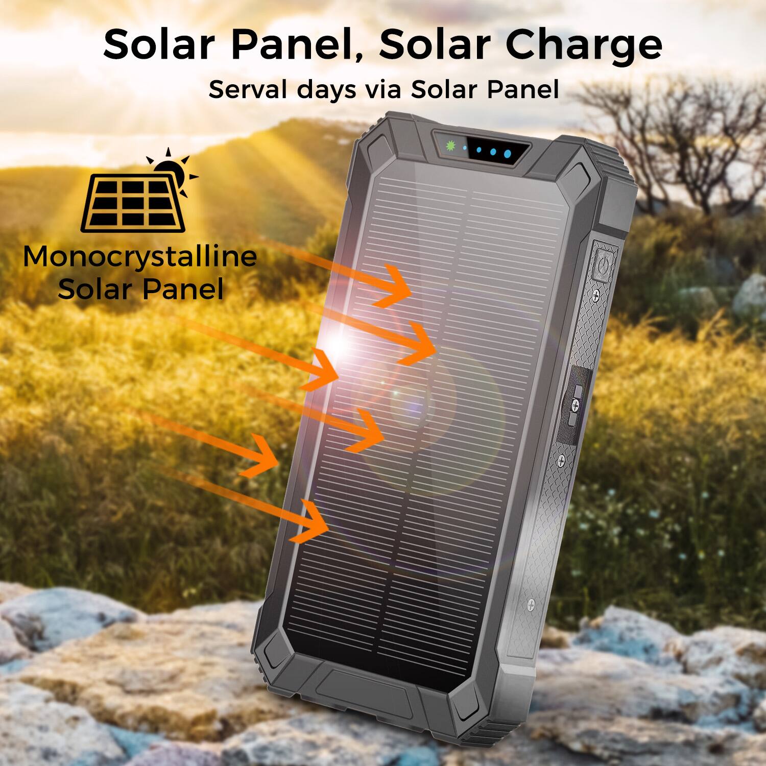 Solar Panel, Solar Charge, Serval days via Solar Panel, Monocrystalline Solar Panel