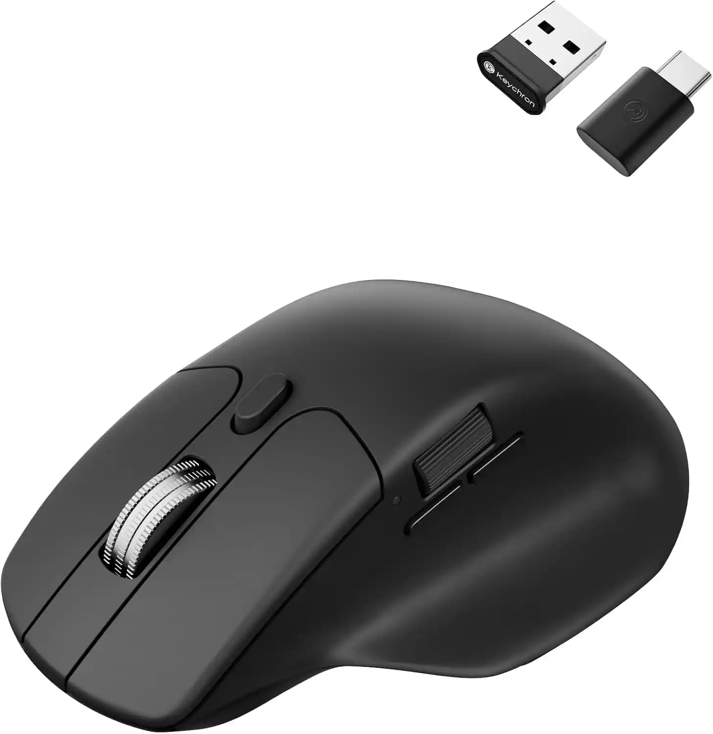 Front. Keychron - M6 Ergonomic Wired & Wireless Laser Mouse w/ Macro Button & Fast-Scrolling Metal Wheel, For Windows PC & Mac - Black.