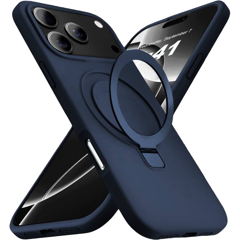 Entronix - Magnetic Case for iPhone 17 Pro - Soft-Touch Liquid Silicone with Built-in Stand - Navy Blue