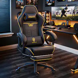 Dowinx - Ergonomic Gaming Chair with Massage Lumbar Support, Office Chair Big and Tall with Footrest&Headrest for Adults - Black