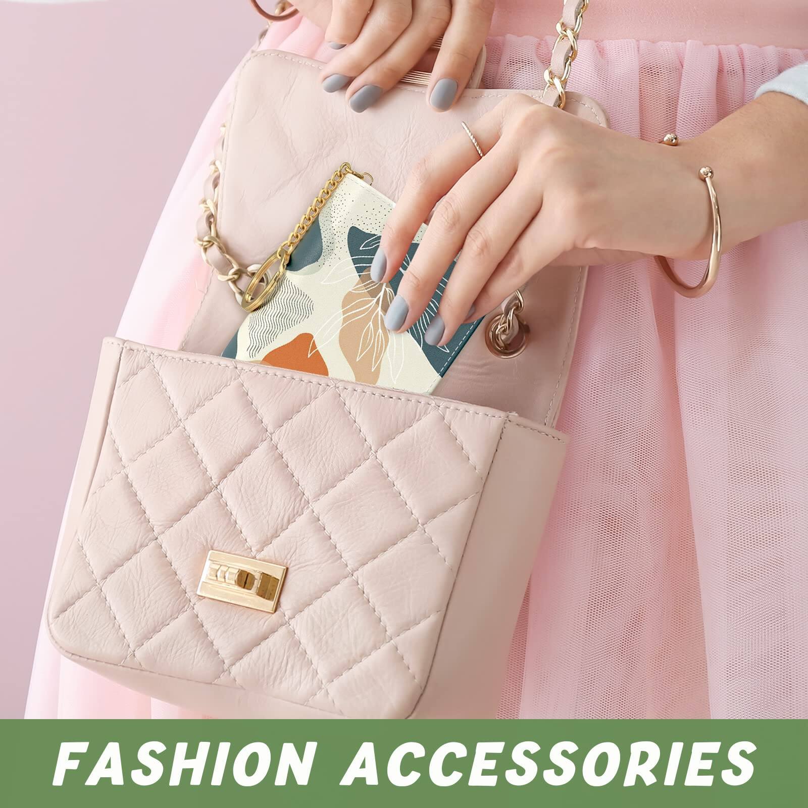 Alt View 3. Jadie Link - Credit Card Holder Small Rfid Wallet Slim Leather Organizer Case Zipper Keychain Abstract Boho Leaves Protable Compact - B-Work Hard-Card Holder.