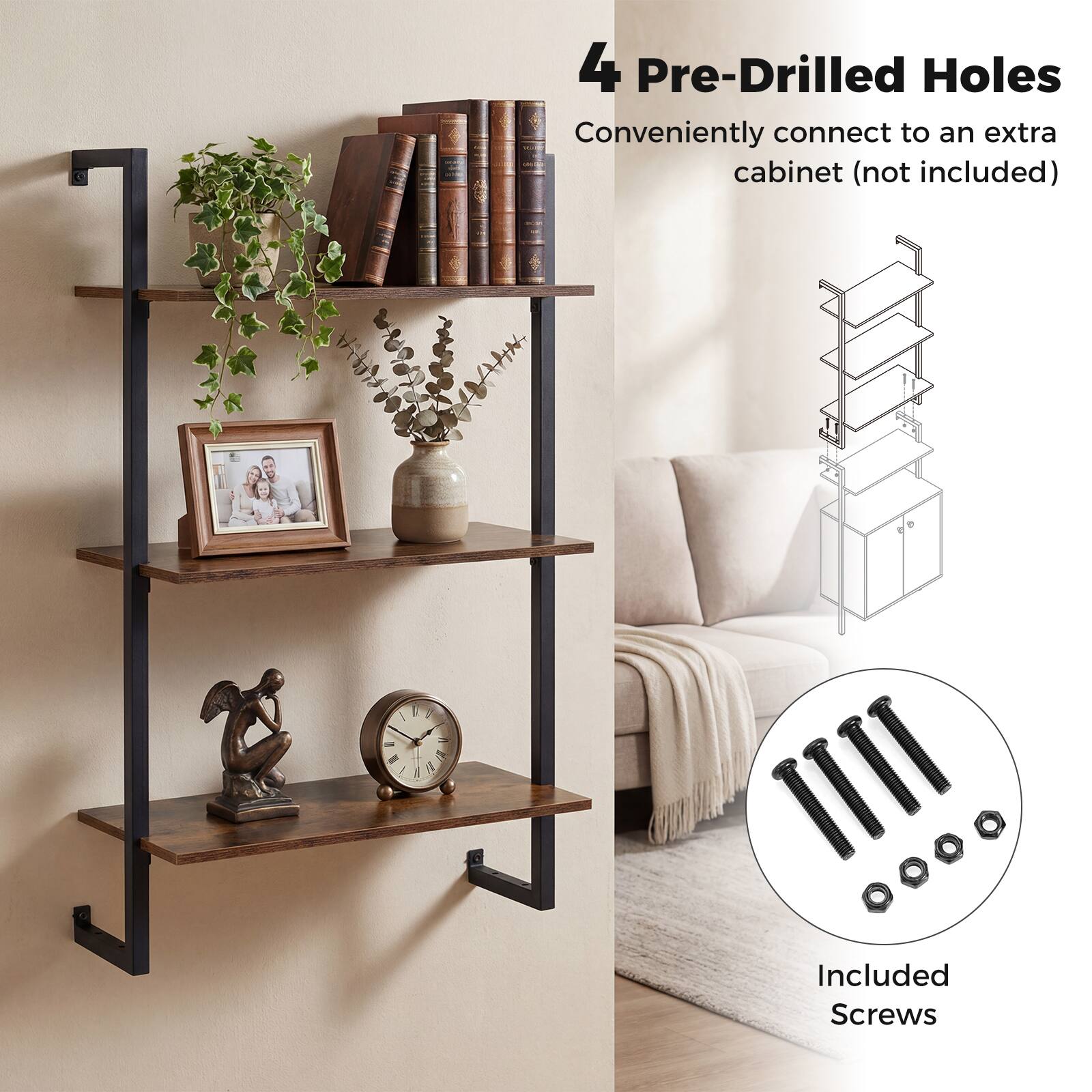 4 Pre-Drilled Holes  
Conveniently connect to an extra cabinet (not included)  

Included Screws