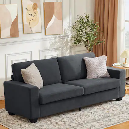Front. Babevy - 83" Modern Corduroy 3-Seater Sofa, Deep Seat Couch with Wide Armrests & Removable Washable Cushions - Gray.