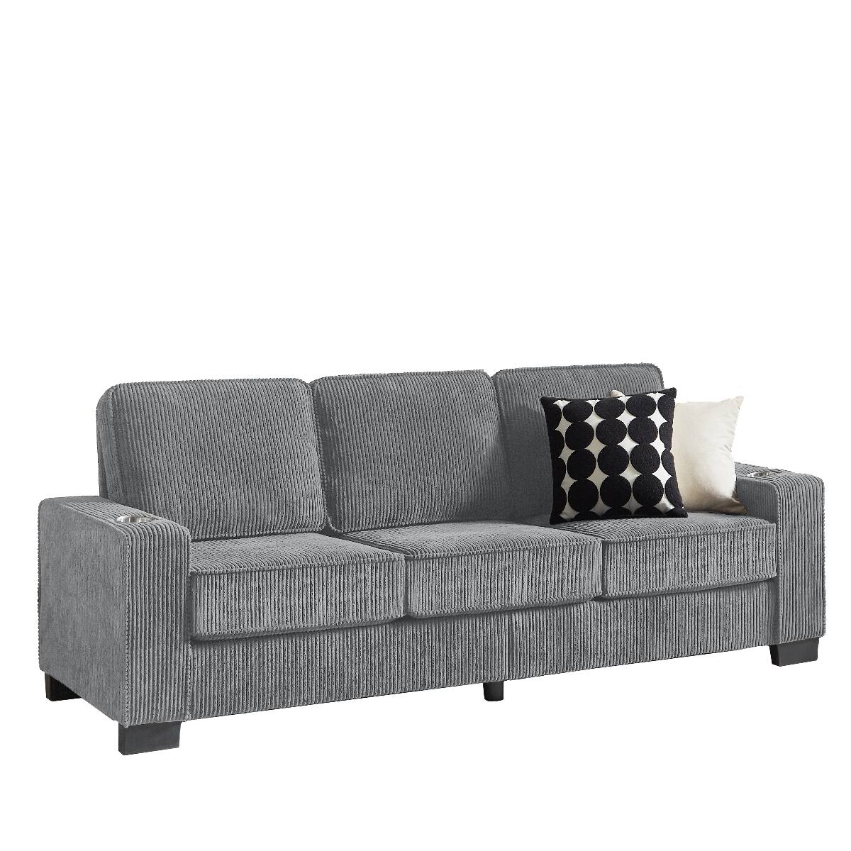 Alt View 9. Ropilly - Ropilly 3 Seater Corduroy Sofa Gray Living Room Couch with Armrest Cup Holders for Bedroom Office - Gray.