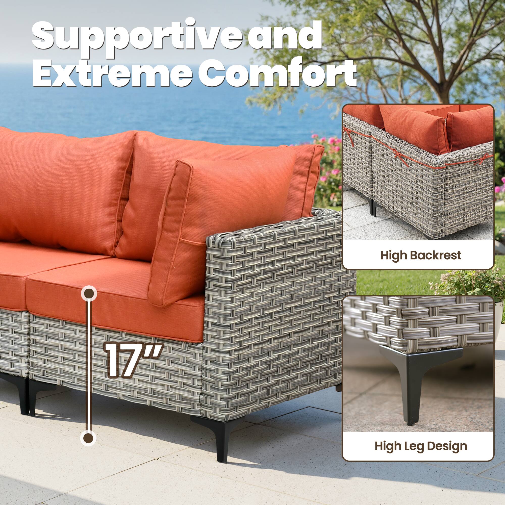Supportive and Extreme Comfort  
High Backrest  
17" High Leg Design