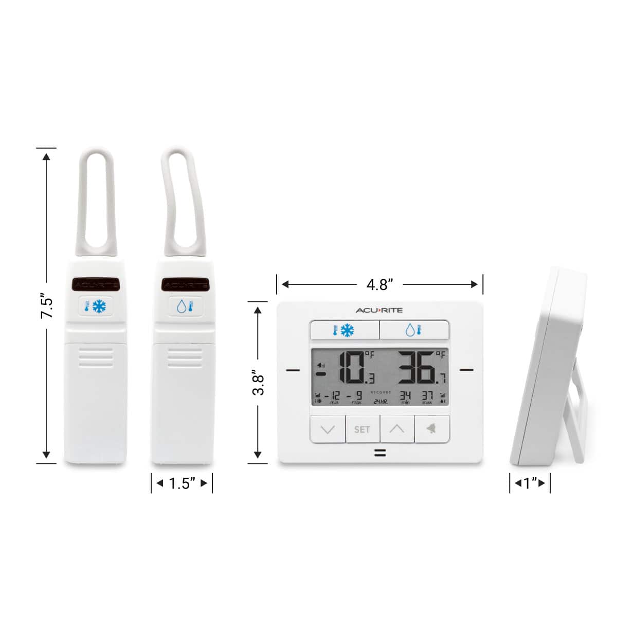Left. AcuRite - Digital Fridge and Freezer Thermometer with Wireless Sensors - White.